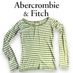 Rare A&F Green | White Striped Long sleeved Shirt, size M